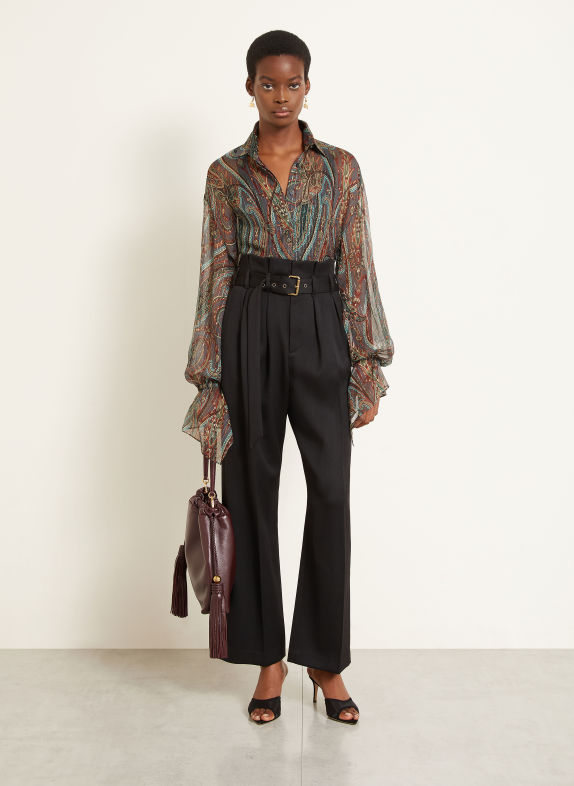 ETRO Shirt blouse with silk and glitter thread TEAL / GOLD / BROWN