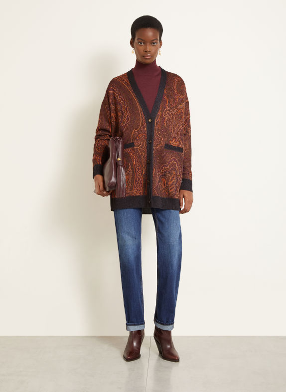 ETRO Cardigan with glitter yarn DARK RED / BROWN / ORANGE