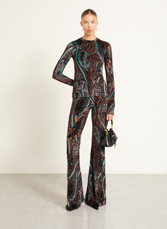 ETRO Bootcut trousers made from velvet DARK RED / DARK GRAY / TURQUOISE