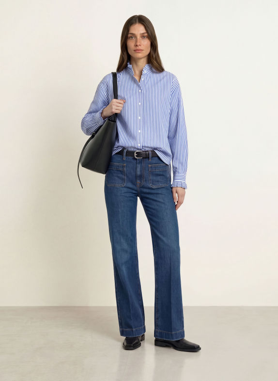 ROBERT FRIEDMAN Bluse VIOLET mit Rüschen WEISS / HELLBLAU / DUNKELBLAU