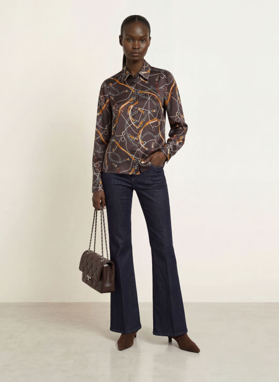 ROBERT FRIEDMAN SANDY Shirt blouse with Silk DARK BROWN / DARK ORANGE / TURQUOISE