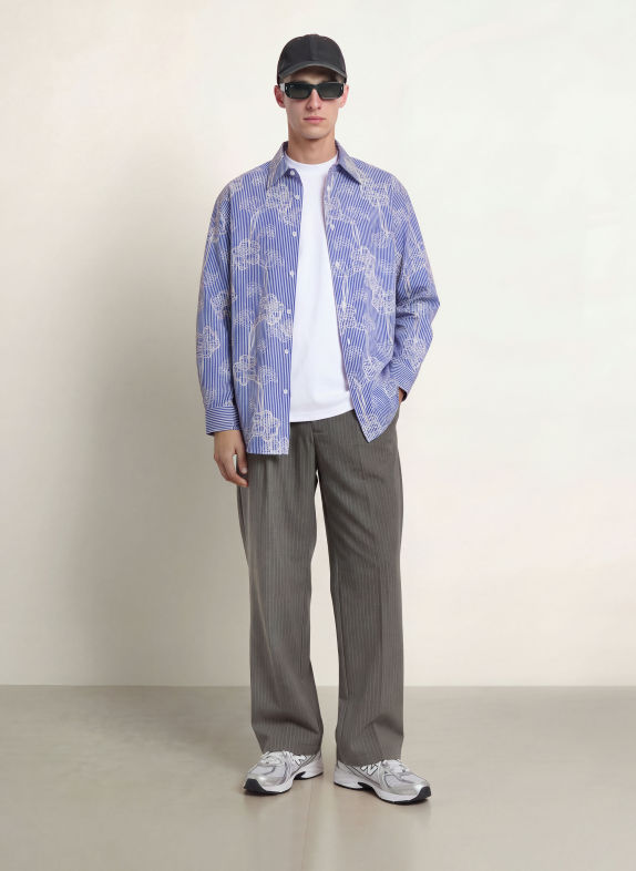WOODBIRD WBBROCKS Comfort Fit Shirt BLUE / WHITE