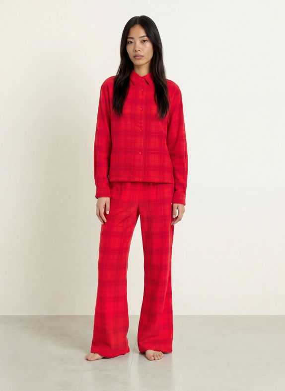 HUGO Schlafshirt FLANNEL aus Flanell ROT / DUNKELROT