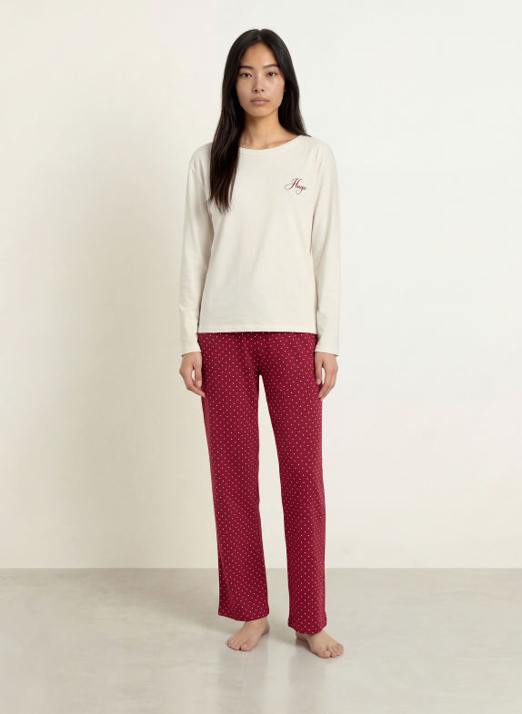 HUGO Pyjamashirt ECRU / BRUIN
