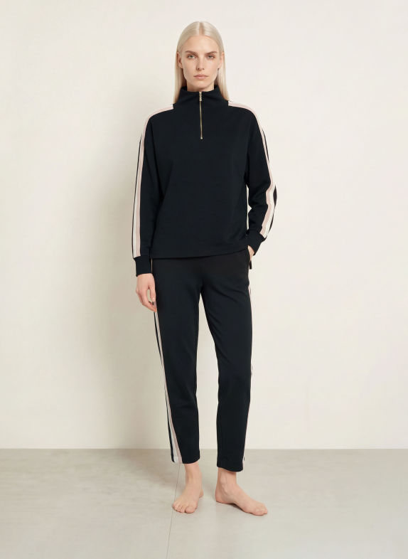 BOSS MIRAGE Lounge sweatshirt with Braided Trim BLACK / BEIGE / ECRU