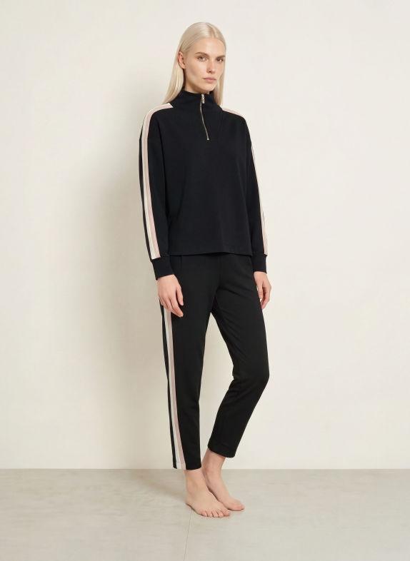 BOSS MIRAGE Lounge sweatpants with Braided Trim BLACK / BEIGE / CREAM