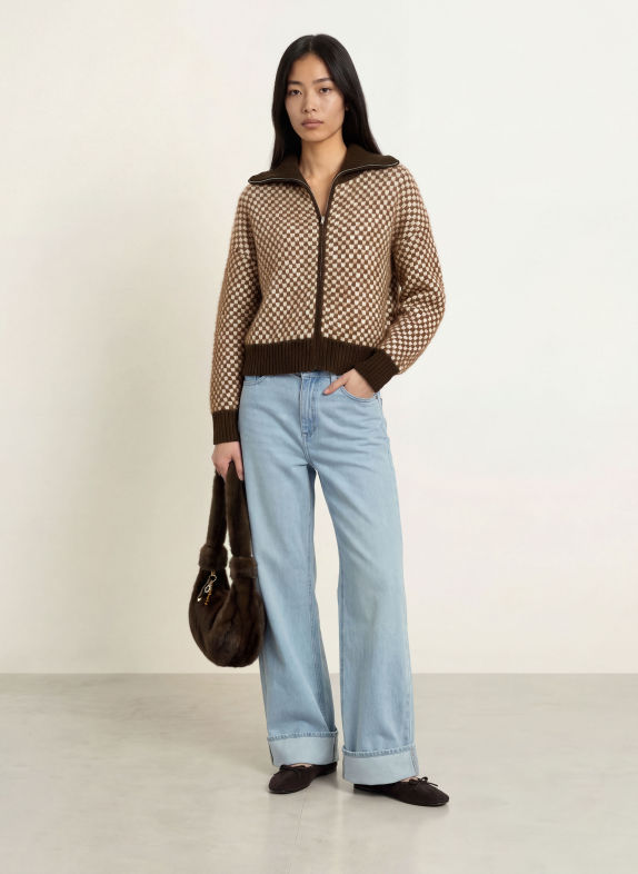 ONLY Strickjacke DUNKELBRAUN / WEISS