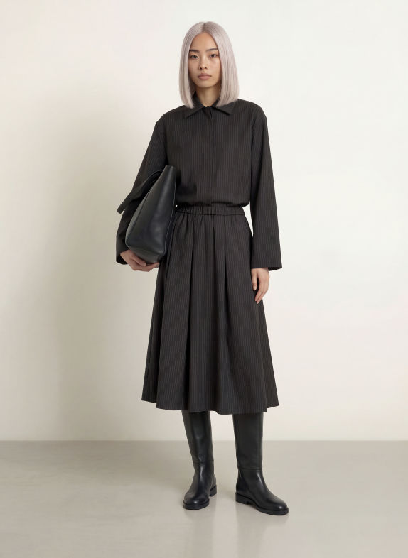 Stylein BORINA Pleated Skirt DARK BROWN / LIGHT BROWN