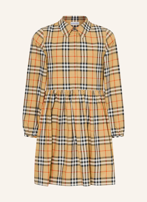 BURBERRY Hemdblusenkleid BEIGE / ROT / SCHWARZ