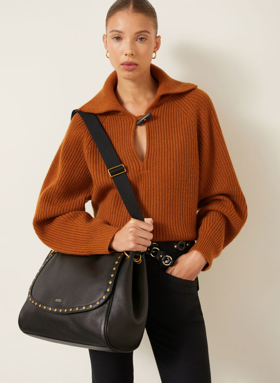 ISABEL MARANT CHANY XL Crossbody Bag with Studs DARK BROWN / GOLD