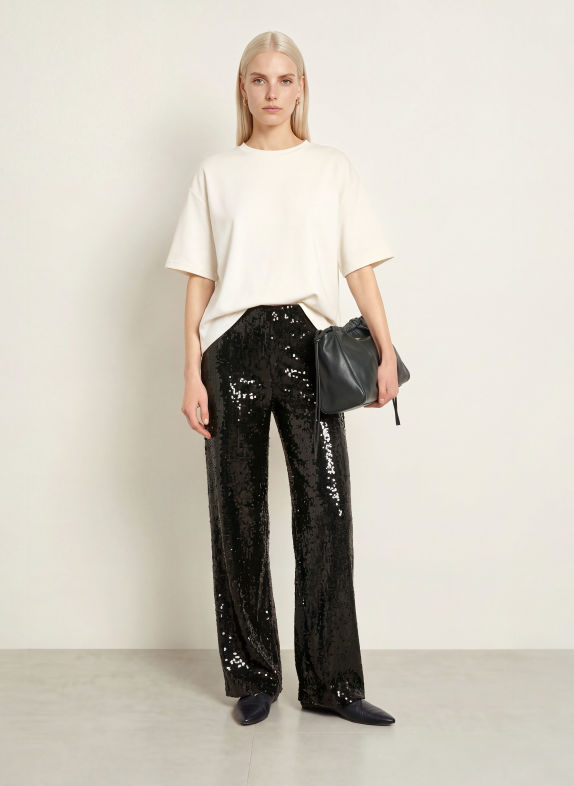 miss goodlife Wide-leg trousers with sequins BLACK