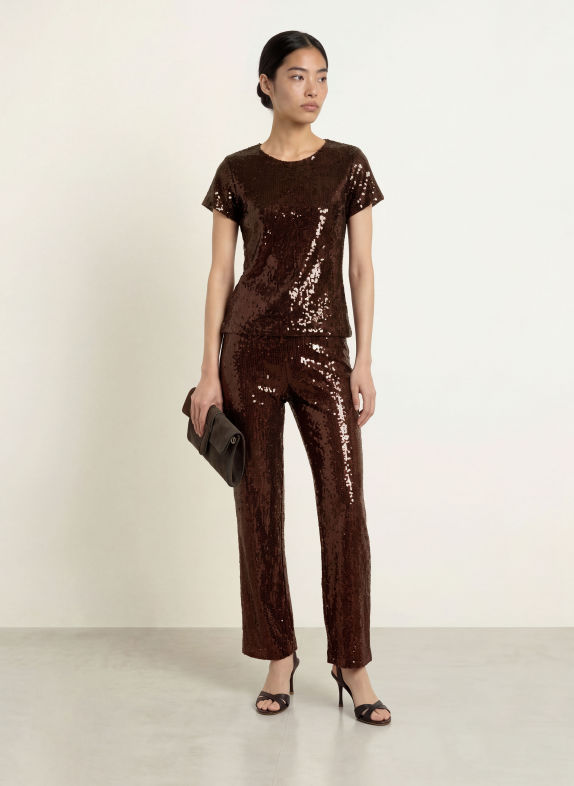 miss goodlife GLAMOUR GLOW T-shirt with sequins DARK BROWN