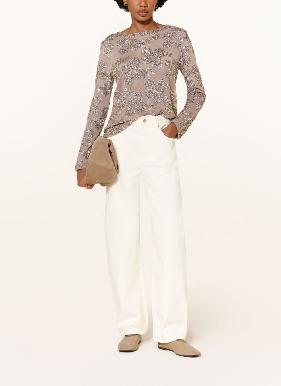 miss goodlife Longsleeve met lange mouwen van mesh met pailletten TAUPE / PLATINA