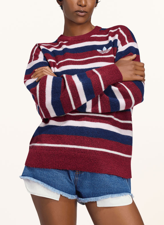 adidas Originals KNIT ESSENTIALS STRIPED CREW Sweater DARK RED / PINK / DARK BLUE