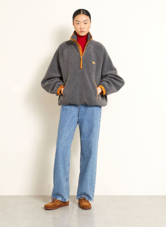 Ami Paris Fleece-trøje med lynlås GRÅ / MØRKEORANGE