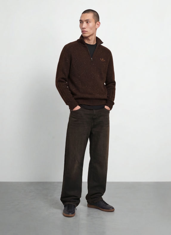 adidas Originals Half-zip sweater DARK BROWN