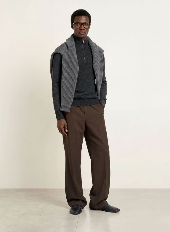roberto collina SERAFINO Half-zip sweater with Merino Wool DARK GRAY