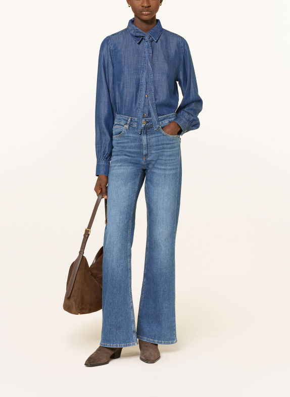 MORE & MORE Denim-look shirt blouse with a detachable bow tie BLUE