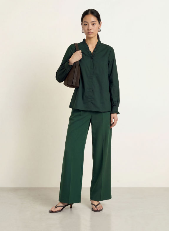 MORE & MORE Blouse with Ruffles DARK GREEN
