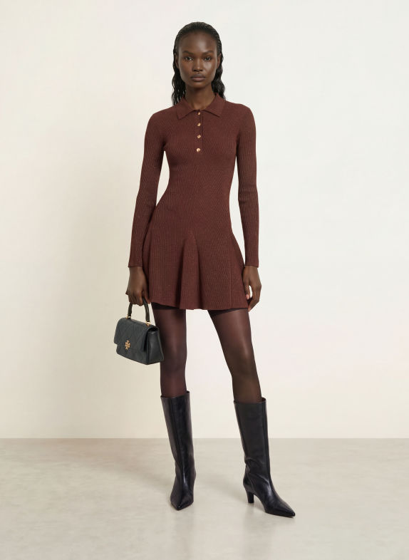 RETROFÊTE BIONA Knit Dress with Glitter Yarn BROWN