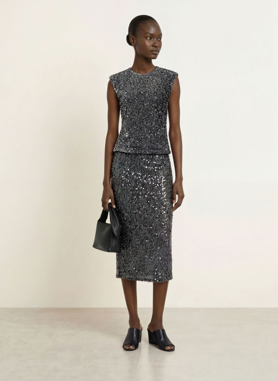TED BAKER Mesh-Top VIELIE mit Pailletten DUNKELGRAU