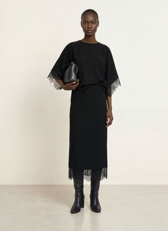 TED BAKER RIISAL-rok met kant ZWART