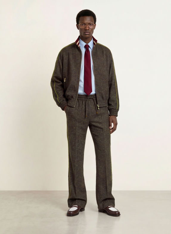 DRÔLE DE MONSIEUR Tweed Bomber jacket DARK BROWN / DARK RED / GREEN