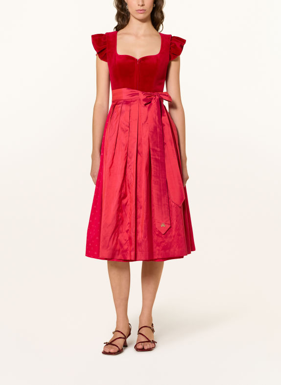 AlpenHERZ Robe Dirndl MELISSA en velours à volants ROUGE