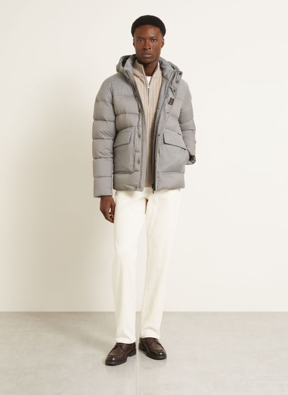 MOORER DORAZIO Down Jacket with Detachable Hood GRAY