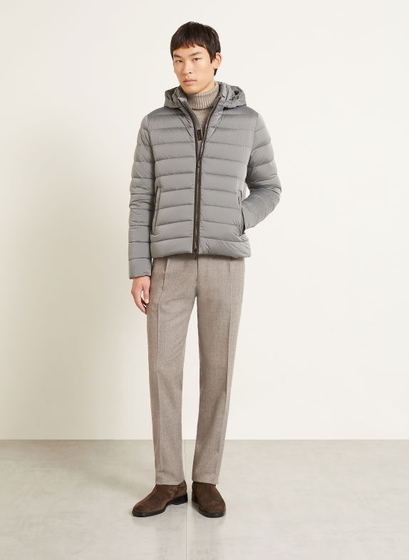 MOORER EURICO Down Jacket with Detachable Hood GRAY / DARK BROWN