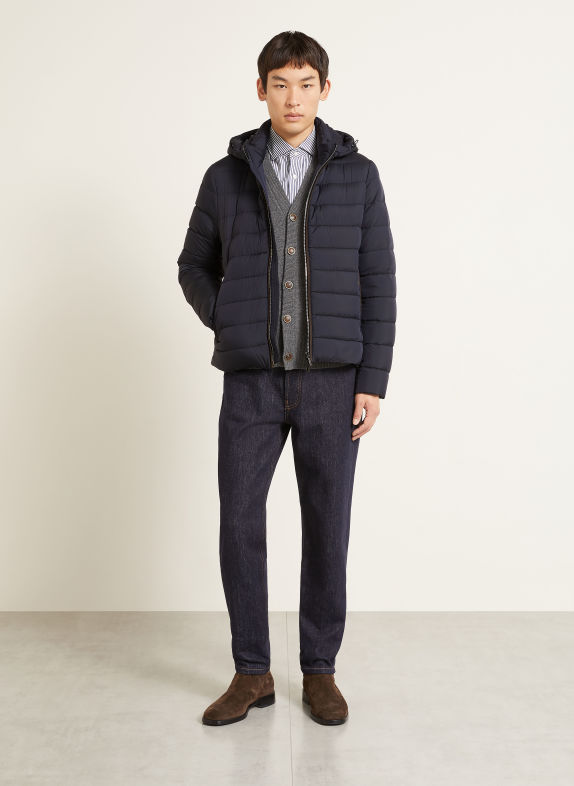 MOORER EURICO Down Jacket with Detachable Hood DARK BLUE