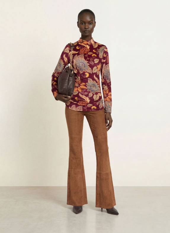 FARM RIO Longsleeve DELHI aus Nicki DUNKELROT / BEIGE / ORANGE