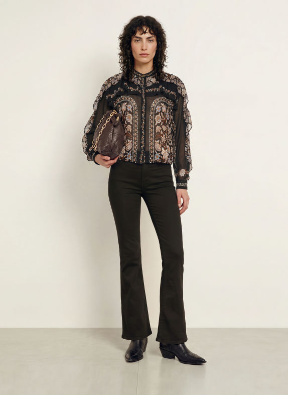 FARM RIO Bluse DANIELA mit Volants SCHWARZ / HELLBLAU / WEISS