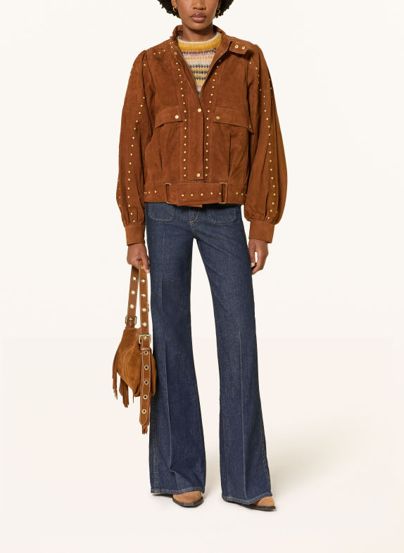 FARM RIO Lederjacke mit Nieten COGNAC