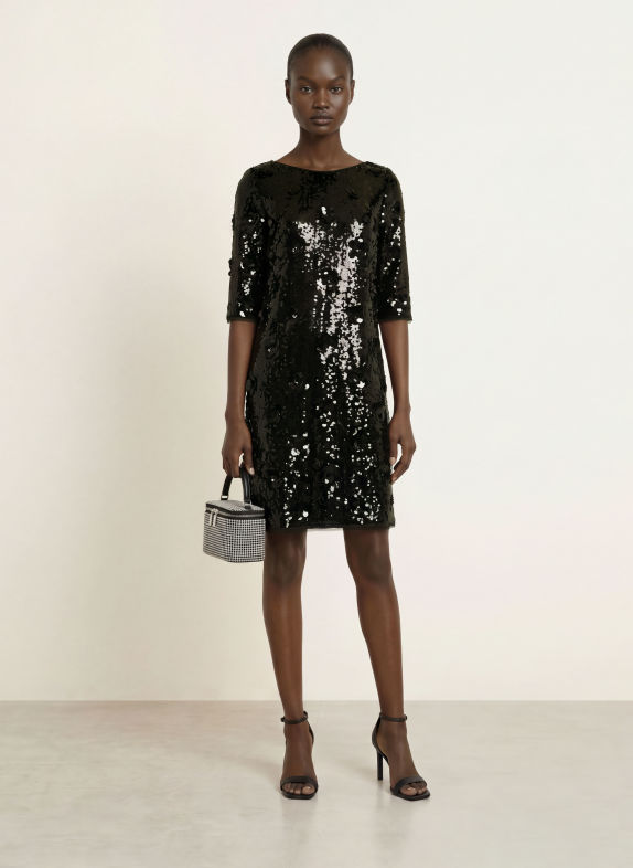 TALBOT RUNHOF Robe de cocktail à manches 3/4 et paillettes 999 BLACK