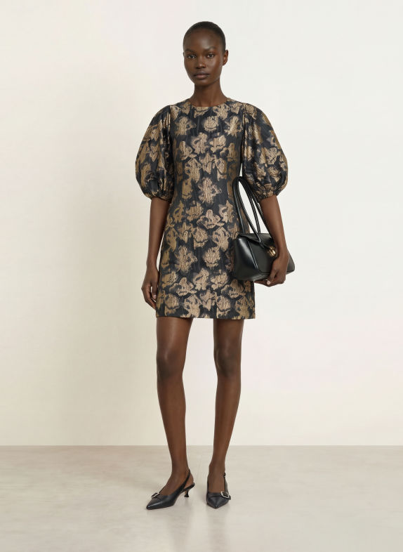 InWear YANCIEIW Jacquard Dress with 3/4-Length Sleeves BLACK / BEIGE / DARK GRAY