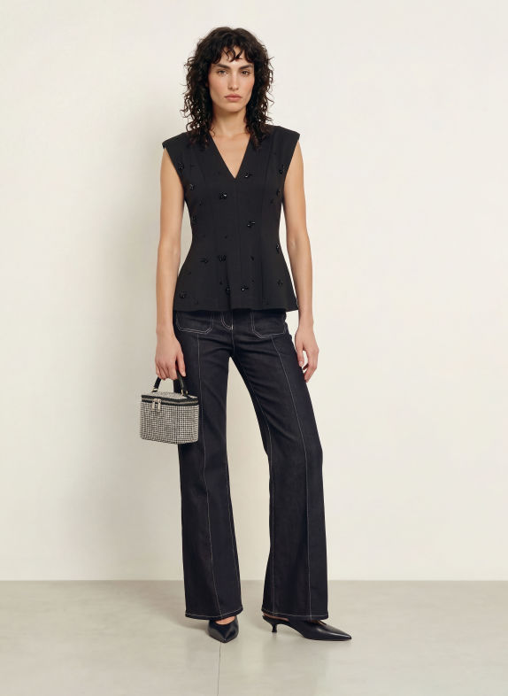 InWear Top koszulowy BAYAIW VINCENT z kamieniami ozdobnymi CZARNY