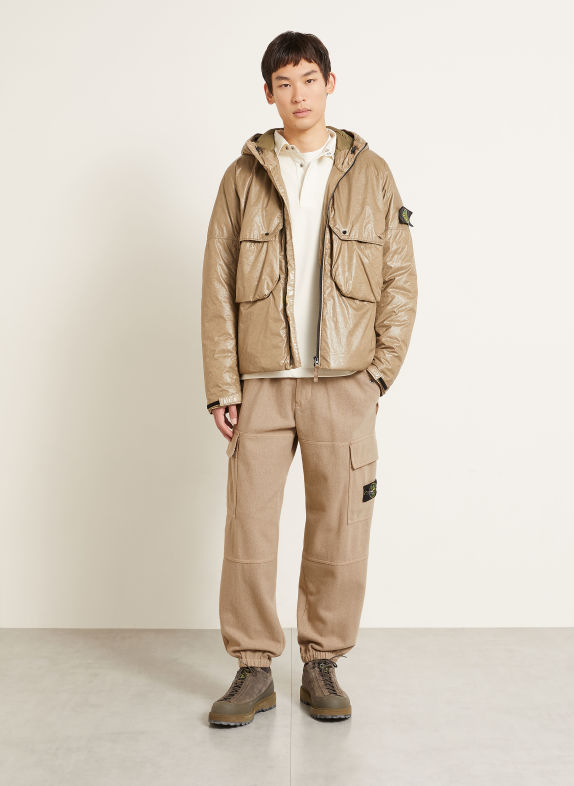 STONE ISLAND Loose-fit flannel cargo trousers BEIGE