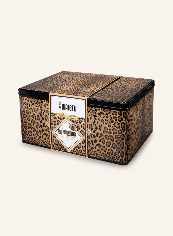 DOLCE & GABBANA CASA 7-częściowy zestaw LEOPARDO: ekspres do kawy, Kubek i mieszadło CZARNY / KONIAKOWY / BRĄZOWY