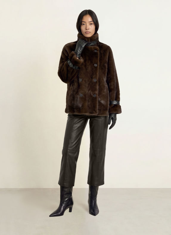 MOS MOSH MMCOMO 7/8-length trousers made from leather BLACK