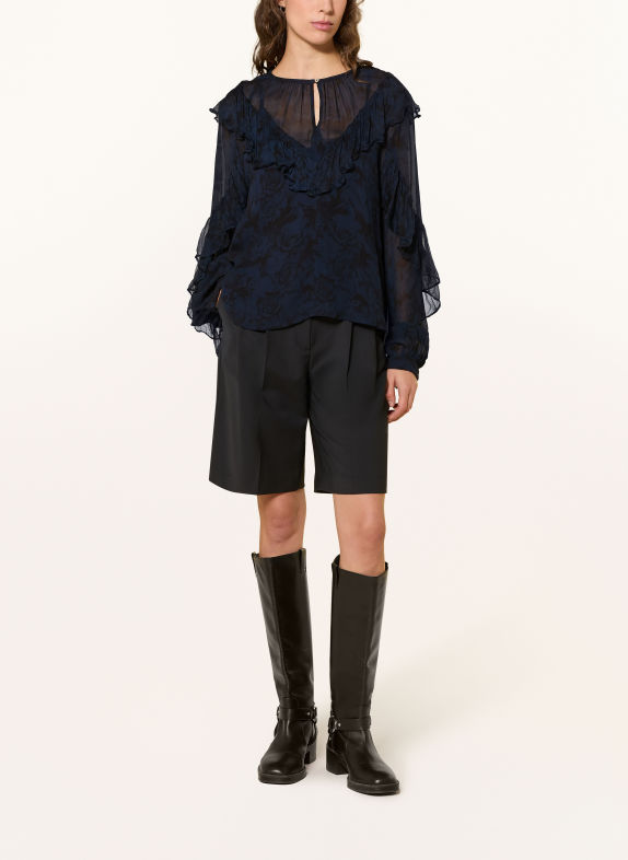 MOS MOSH MMROYA ruffled shirt blouse DARK BLUE / BLACK