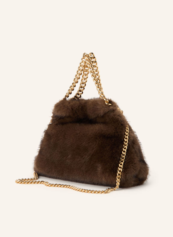 STELLA McCARTNEY Kabelka přes rameno FALABELLA MINI z umělé kožešiny HNĚDÁ / ZLATÁ