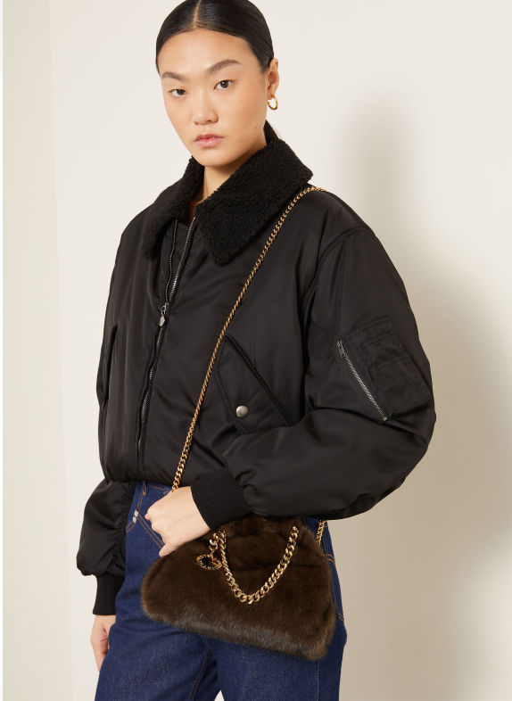 STELLA McCARTNEY Umhängetasche FALABELLA MINI aus Kunstfell BRAUN / GOLD