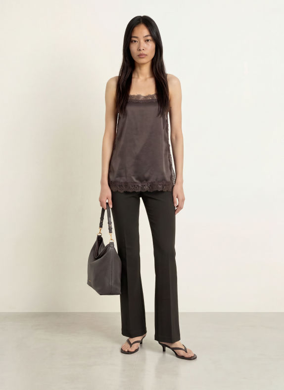GRACE & MILA BLOSSOM Satin Top with Lace DARK BROWN
