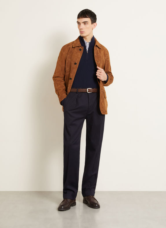 RALPH LAUREN PURPLE LABEL Kashmir-trøje med lynlås MØRKEBLÅ