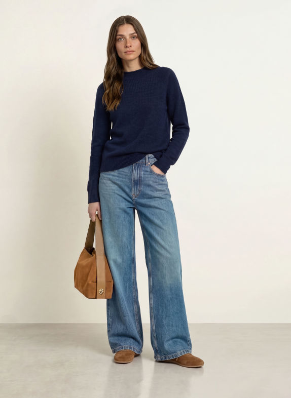 BOSS Pullover FESPERANASY mit Alpaka DUNKELBLAU