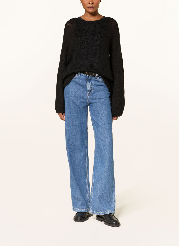 BOSS Sweter FARAZENA z moherem CZARNY