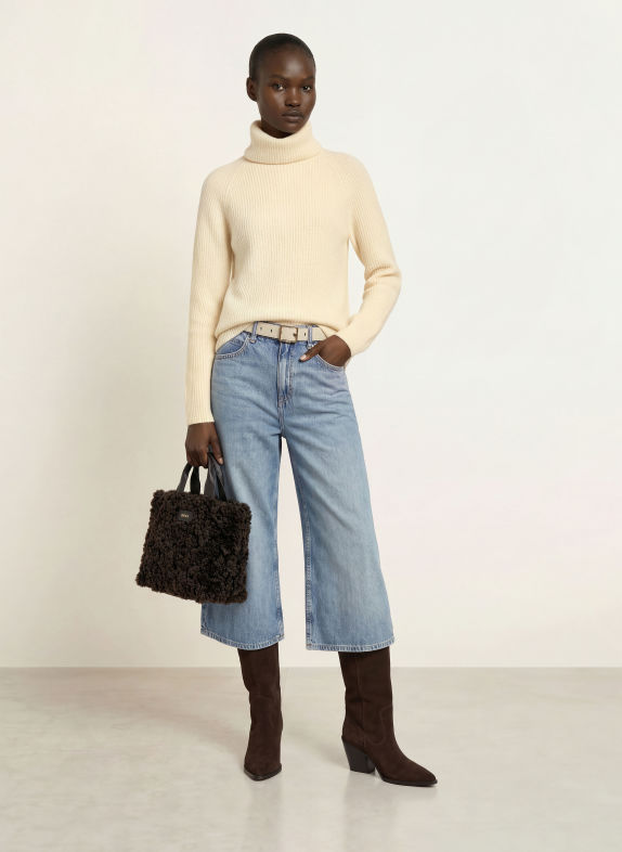 BOSS FALODINA-rullekravepullover med alpaka CREME