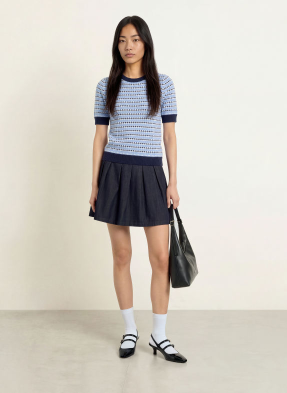 SUNCOO PERLY Knit Shirt LIGHT BLUE / DARK BLUE / WHITE