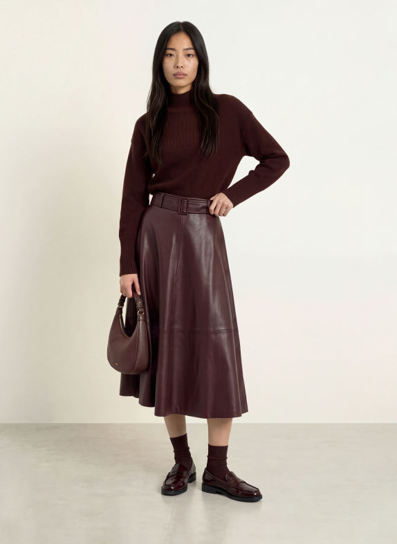 SUNCOO FLEUR Leather-Look Skirt DARK BROWN